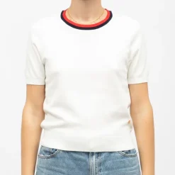 Discount Pull maille fine col coloré mae manches courtes Femme Femme Pull, Gilet, Sweat