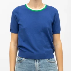 Clearance Pull maille fine col coloré mae manches courtes Femme Femme Pull, Gilet, Sweat