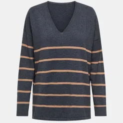 Discount Pull manches longues cols v rayé long onlmallie Femme Femme Pull, Gilet, Sweat