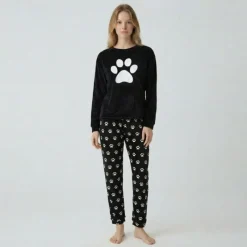 Sale Pyjama long velours mot 23172 Femme Femme Lingerie De Nuit