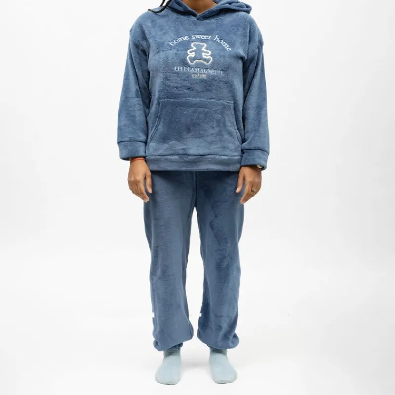 Outlet Pyjama polaire à capuche avec broderie Femme Femme Lingerie De Nuit