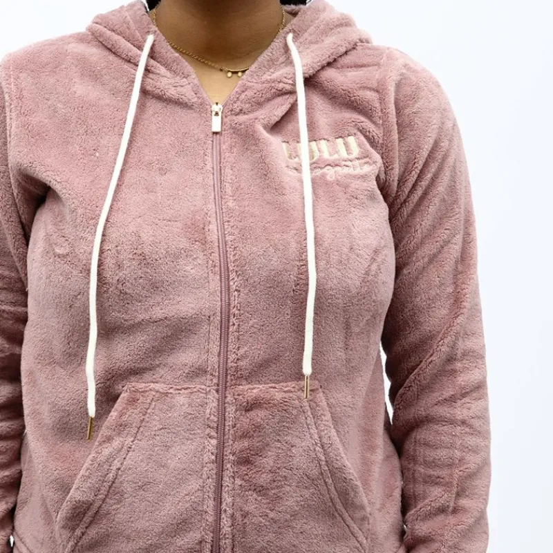 New Pyjama polaire à capuche zippé Femme Femme Lingerie De Nuit