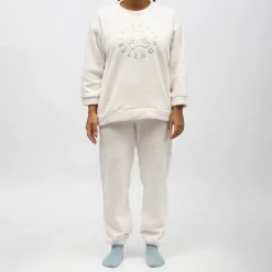 Online Pyjama polaire doux col rond pantalon regular Femme Femme Lingerie De Nuit