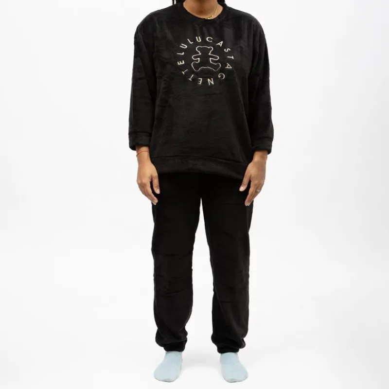 Sale Pyjama polaire doux col rond pantalon regular Femme Femme Lingerie De Nuit