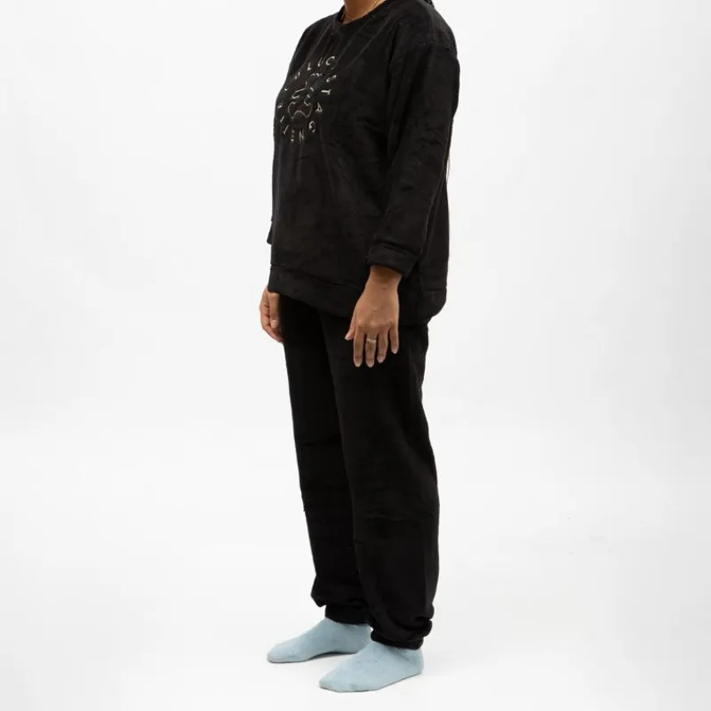 Sale Pyjama polaire doux col rond pantalon regular Femme Femme Lingerie De Nuit