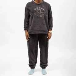 Pyjama polaire doux col rond pantalon regular Femme Femme Lingerie De Nuit