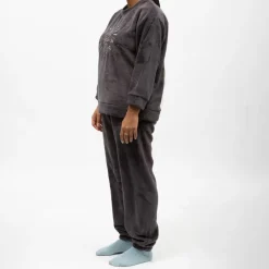 Pyjama polaire doux col rond pantalon regular Femme Femme Lingerie De Nuit