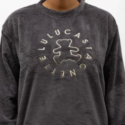 Pyjama polaire doux col rond pantalon regular Femme Femme Lingerie De Nuit