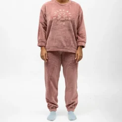 Hot Pyjama polaire doux col rond pantalon regular Femme Femme Lingerie De Nuit