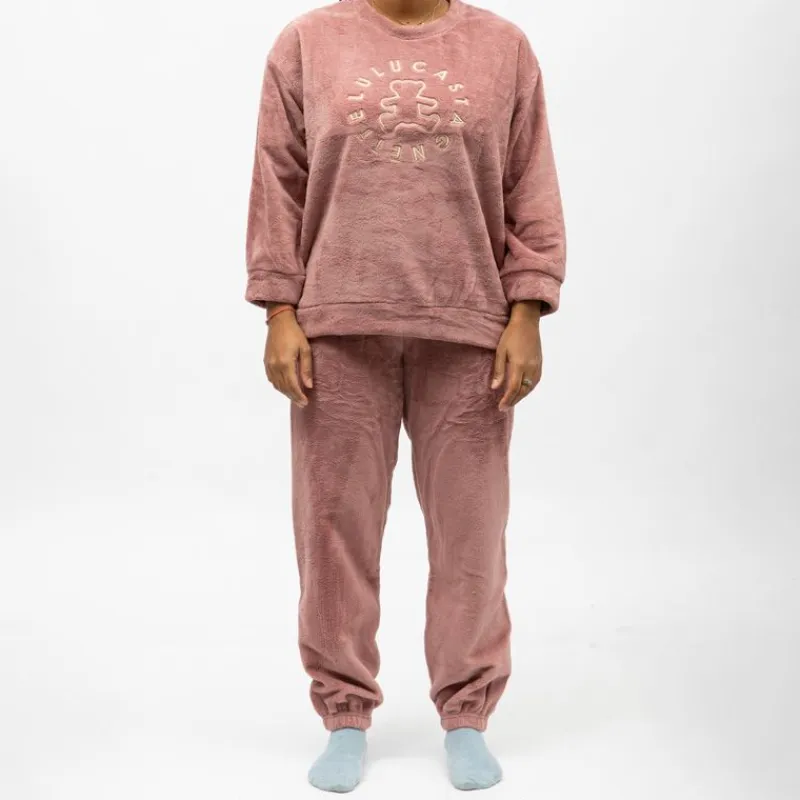 Hot Pyjama polaire doux col rond pantalon regular Femme Femme Lingerie De Nuit