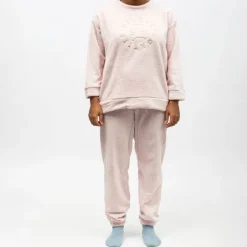 Online Pyjama polaire doux col rond pantalon regular Femme Femme Lingerie De Nuit