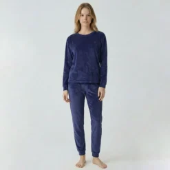 Discount Pyjama velours logo 27163 Femme Femme Lingerie De Nuit