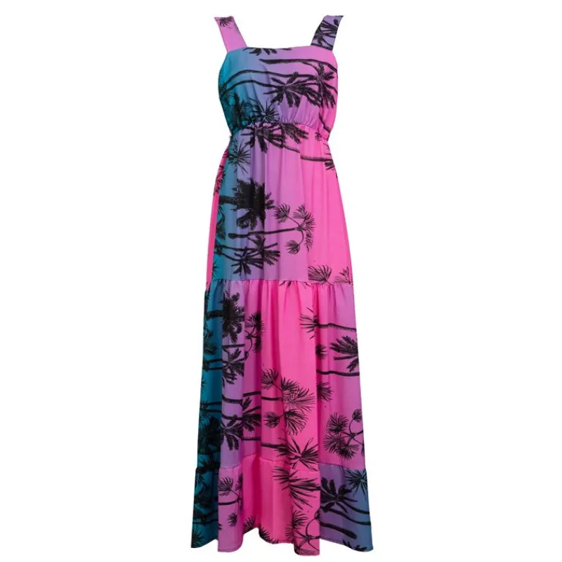 Hot Robe ana à bretelles imprimé tropical Femme Femme Jupe, Robe