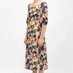 Hot Robe bleue foncé à fleurs retro roxie col carré Femme Femme Jupe, Robe