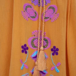 New Robe caftan manches 3/4 magoo broderie fleurie Femme Femme Jupe, Robe