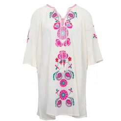 Hot Robe caftan manches 3/4 magoo broderie fleurie Femme Femme Jupe, Robe