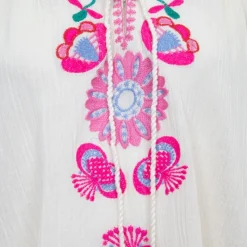 Hot Robe caftan manches 3/4 magoo broderie fleurie Femme Femme Jupe, Robe