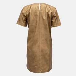 Sale Robe cammello doré manches courtes Femme Femme Jupe, Robe