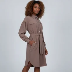 Robe chemise à clips avec ceinture nocciola Femme Femme Jupe, Robe