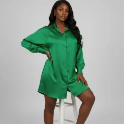 Best Robe chemise satinée dos nu Femme Femme Jupe, Robe