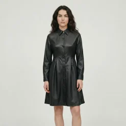 New Robe chemise similicuir halite avec boutons à clips Femme Femme Jupe, Robe