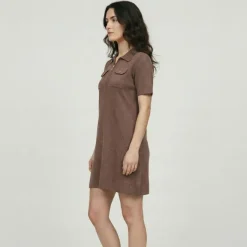 Clearance Robe col polo maille fine col zippé doré meandre Femme Femme Jupe, Robe