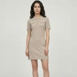 Sale Robe col polo maille fine col zippé doré meandre Femme Femme Jupe, Robe