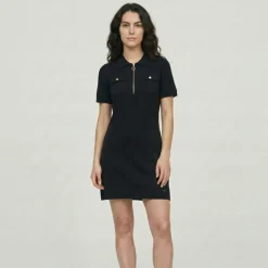 Discount Robe col polo maille fine col zippé doré meandre Femme Femme Jupe, Robe