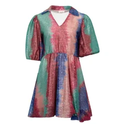 Robe courte coco arc en ciel à paillettes col v Femme Femme Jupe, Robe