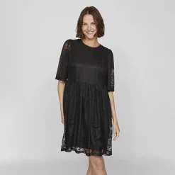 Hot Robe courte dentelle kayle manches 3/4 black Femme Femme Jupe, Robe