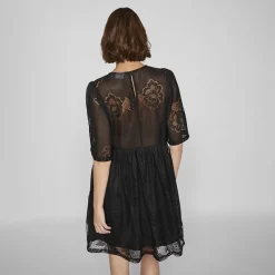 Hot Robe courte dentelle kayle manches 3/4 black Femme Femme Jupe, Robe