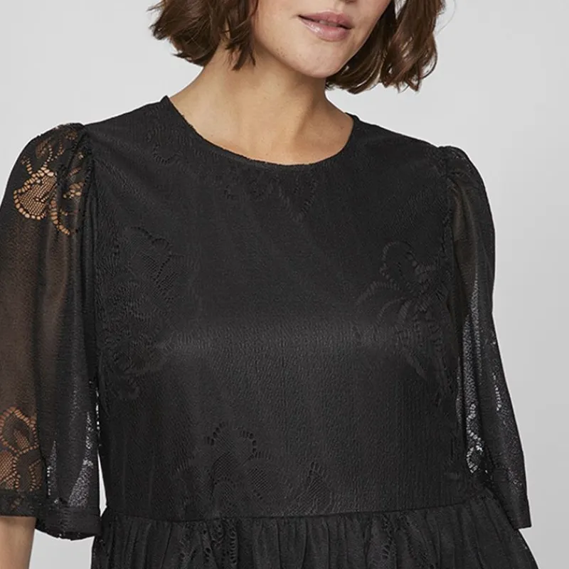 Hot Robe courte dentelle kayle manches 3/4 black Femme Femme Jupe, Robe