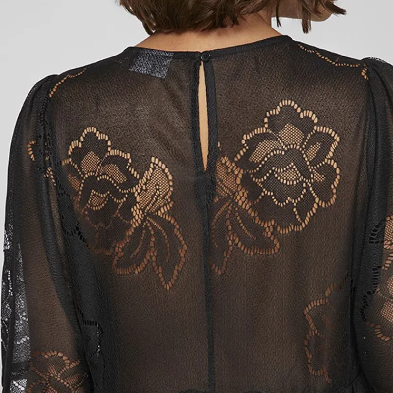 Hot Robe courte dentelle kayle manches 3/4 black Femme Femme Jupe, Robe