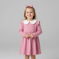 New Robe courte plissée col claudine blanc fille épaules à volants Enfant Enfant Jupe, Robe