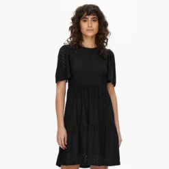 Robe courtes manches courtes trapèze ajouré uni Femme Femme Jupe, Robe