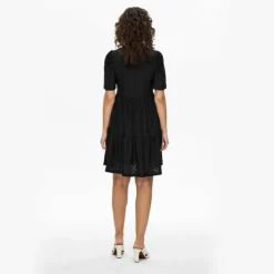 Robe courtes manches courtes trapèze ajouré uni Femme Femme Jupe, Robe