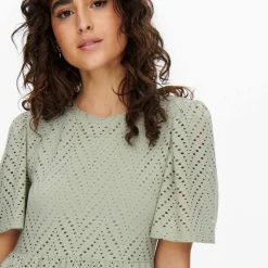 Outlet Robe courtes manches courtes trapèze ajouré uni Femme Femme Jupe, Robe