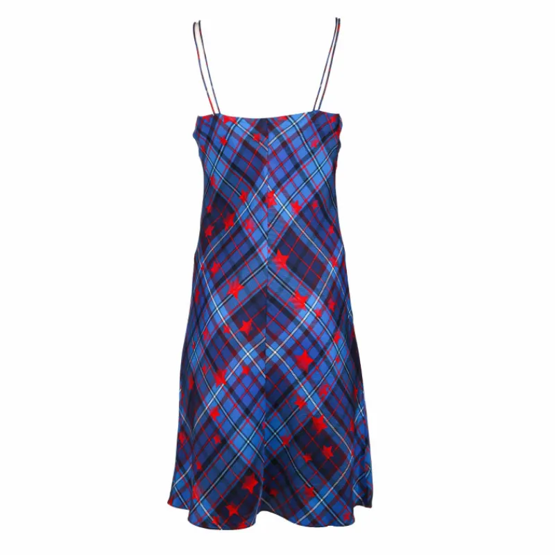 New Robe Gigi Hadid en soie à carreaux et étoiles rouges Femme Femme Jupe, Robe