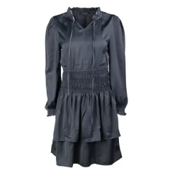 Discount Robe élastiquée à la taille à volants effet soie bleu nuit Femme Femme Jupe, Robe