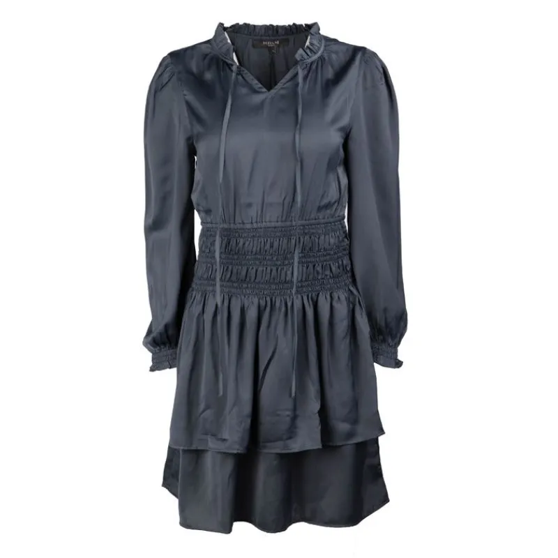 Discount Robe élastiquée à la taille à volants effet soie bleu nuit Femme Femme Jupe, Robe