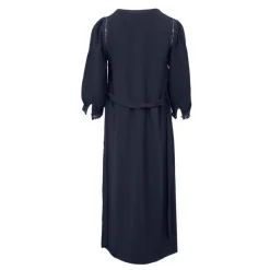 Hot Robe longue à boutons col V manches avec dentelle rouba Femme Femme Jupe, Robe