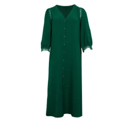 Sale Robe longue à boutons col V manches avec dentelle rouba Femme Femme Jupe, Robe