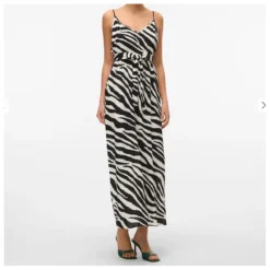 New Robe longue avec bretelles imprimé zèbre col V Femme Femme Jupe, Robe