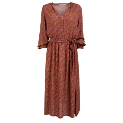 Best Robe longue ceinturée col V bouton poitrine yazzi brown Femme Femme Jupe, Robe