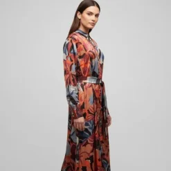 Sale Robe longue chemise à motif avec ceinture Femme Femme Jupe, Robe