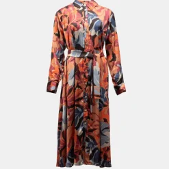 Sale Robe longue chemise à motif avec ceinture Femme Femme Jupe, Robe