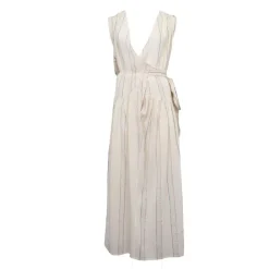 Sale Robe longue coton portefeuille liseré brillant Femme Femme Jupe, Robe