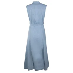 Best Robe longue en jean sans manches avec ceinture 100% coton Femme Femme Jupe, Robe