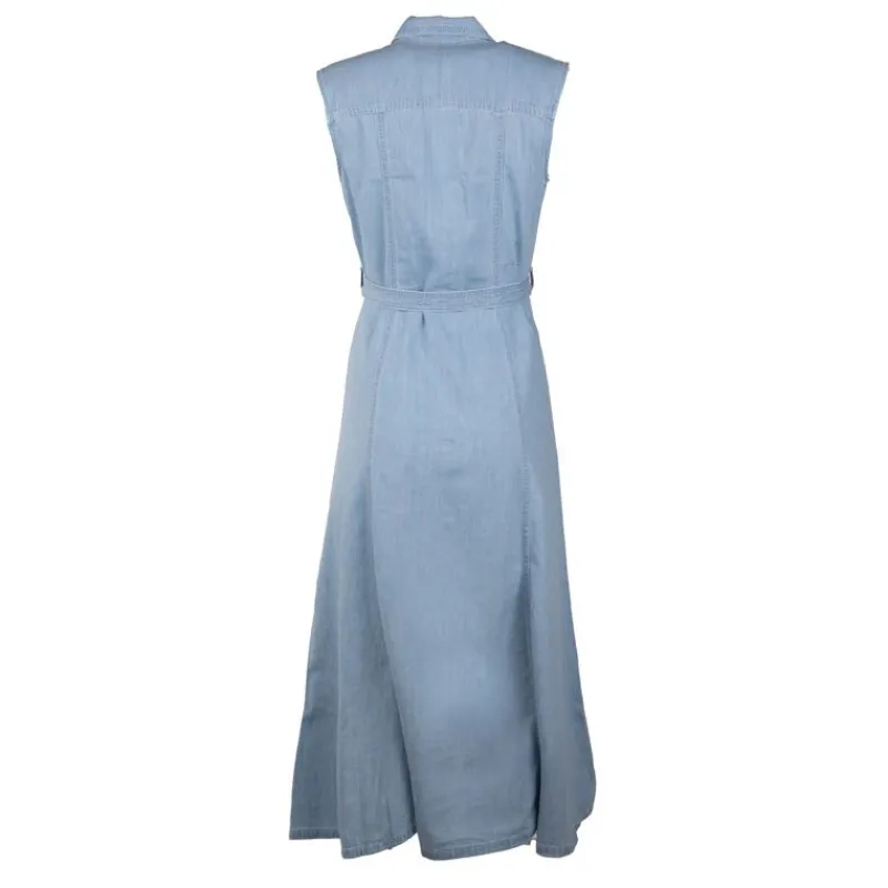 Best Robe longue en jean sans manches avec ceinture 100% coton Femme Femme Jupe, Robe