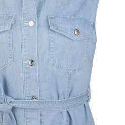 Best Robe longue en jean sans manches avec ceinture 100% coton Femme Femme Jupe, Robe